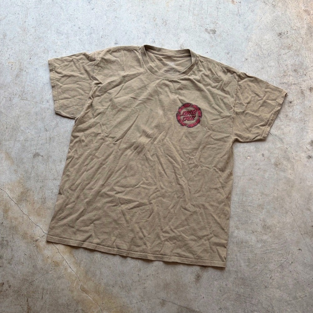 Santa Cruz Skateboards Dot Logo Graphic T-Shirt Tan Khaki Mens Large Skate Tee